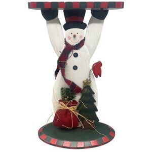 Holiday Christmas stand decor snowman tree bird white red wood scarf  16" READ